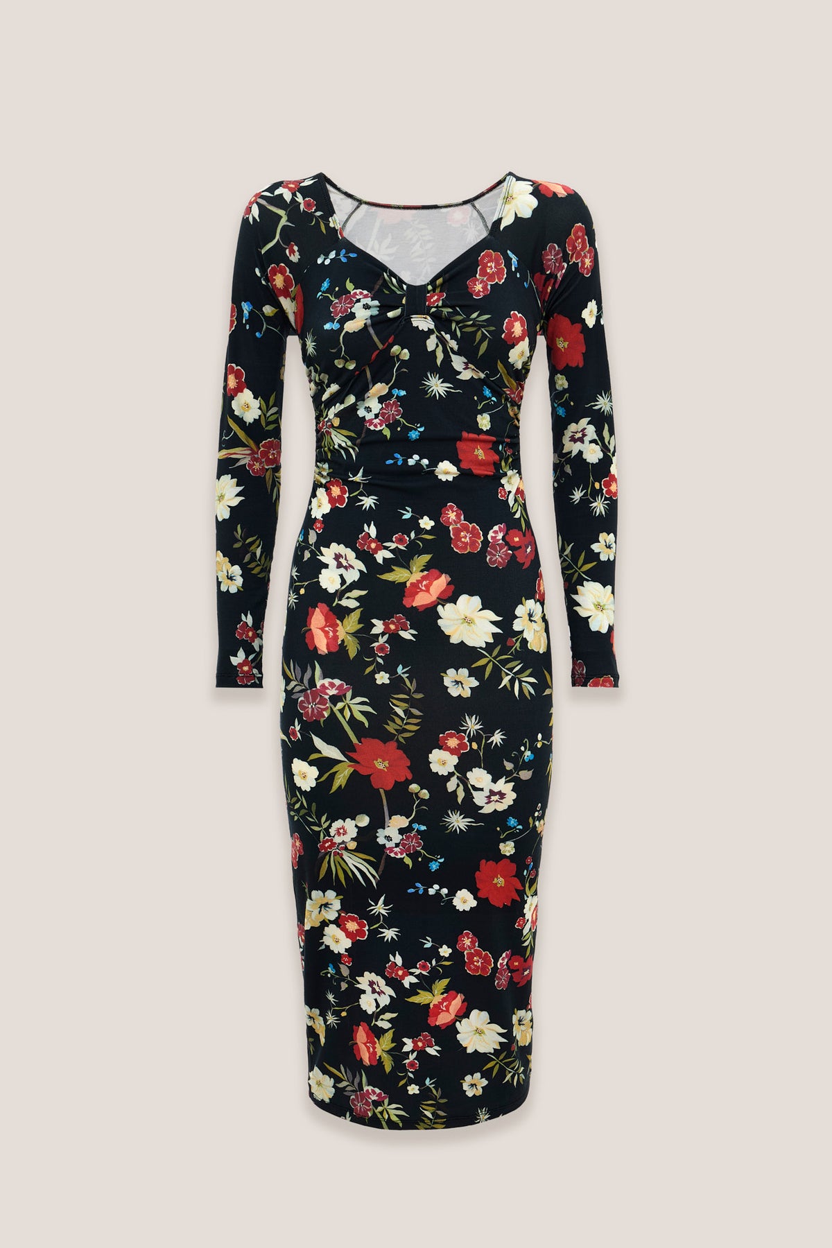 Robe midi à fleurs Aurore Nero, devant, sur fond neutre