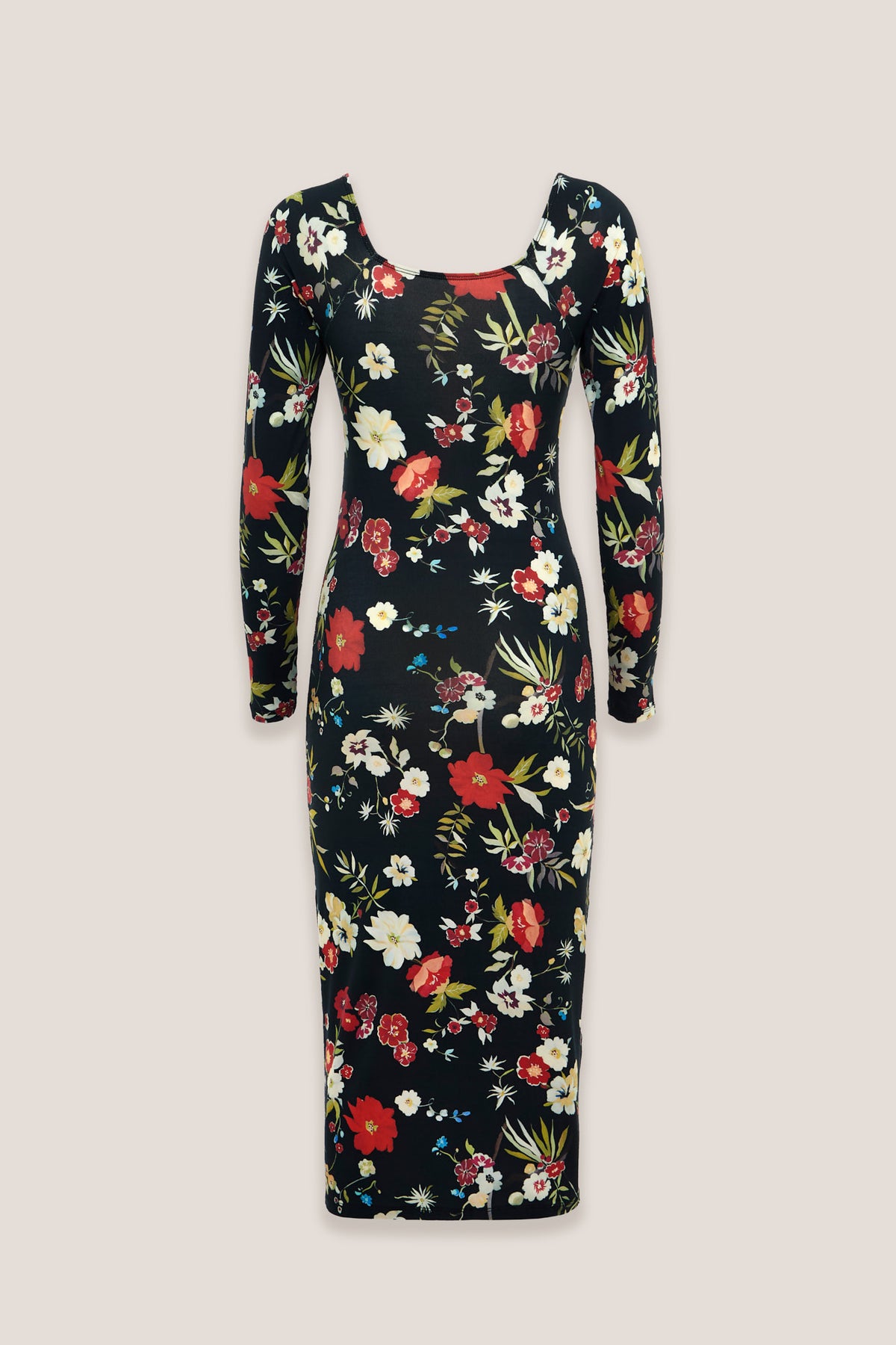 Robe midi à fleurs Aurore Nero, dos, sur fond neutre