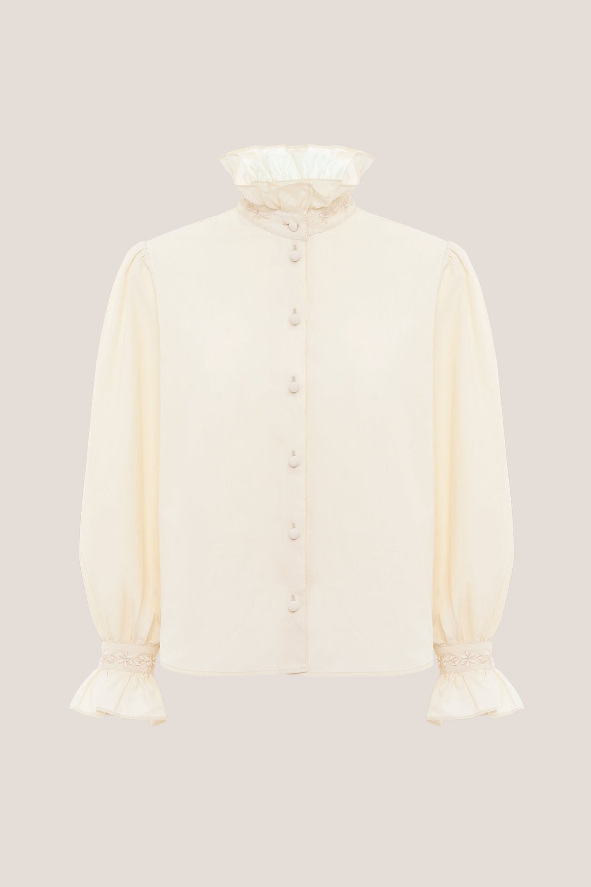 Chemise brodée à col montant Sibel Crema, devant, sur fond neutre