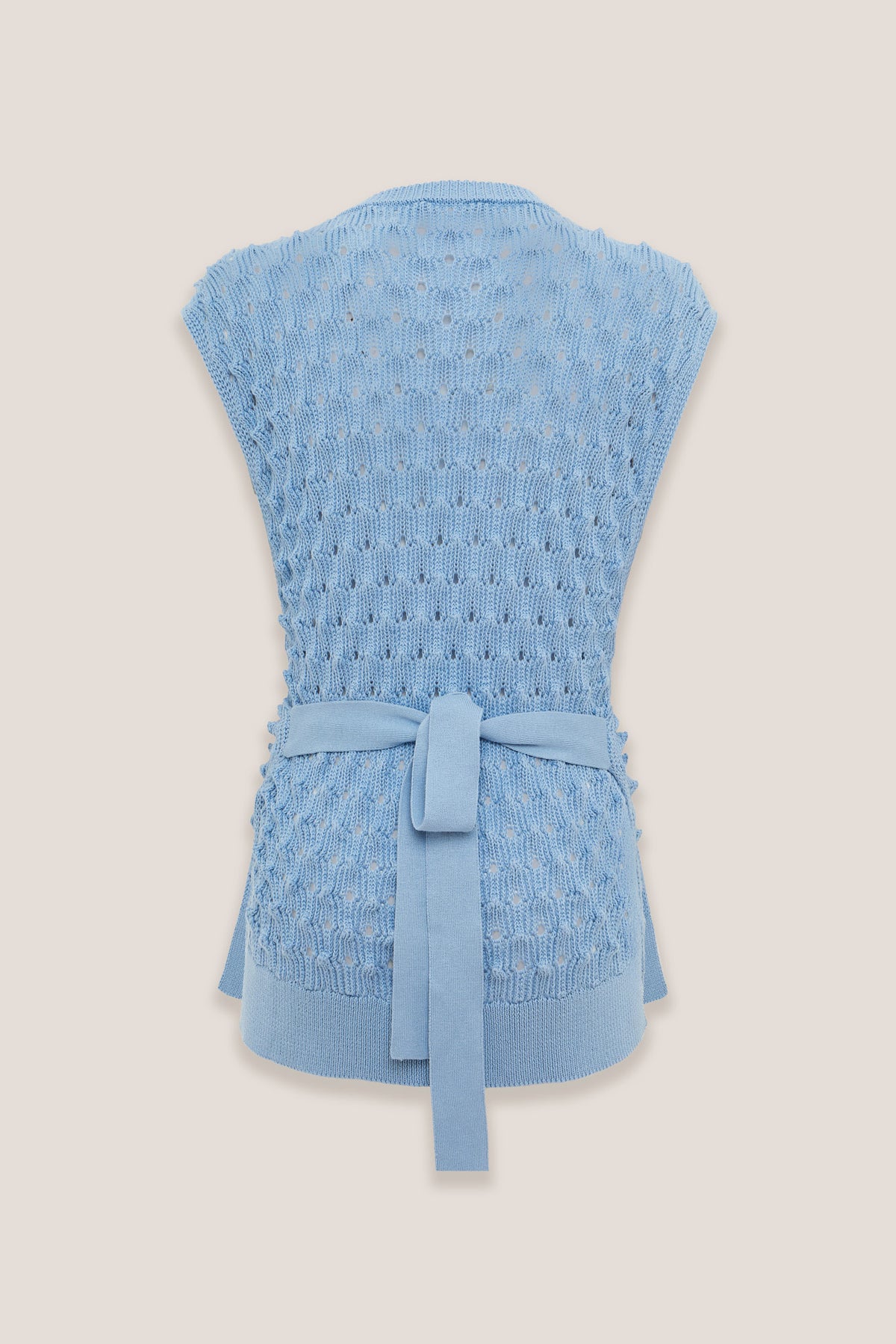 Gilet en maille ajourée Amparo Aria, dos, sur fond neutre