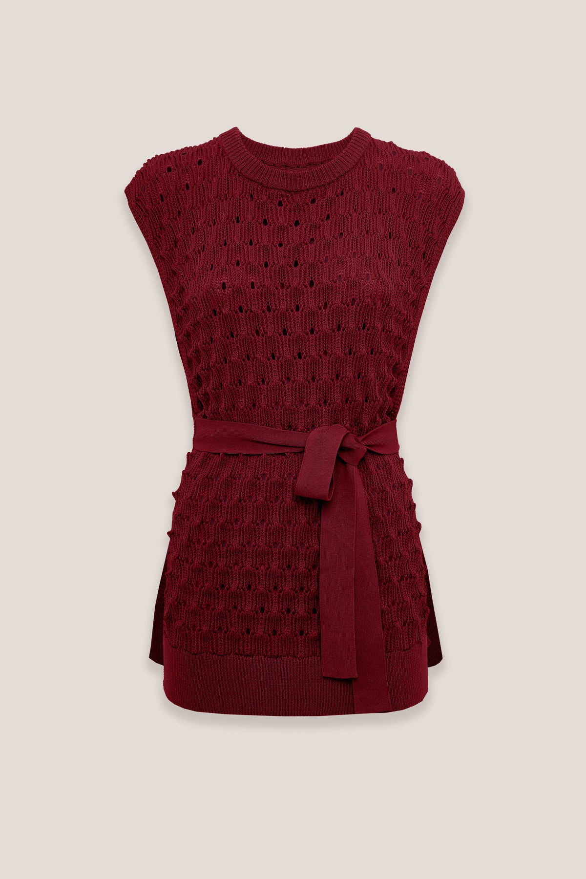 Amparo Fuoco openwork knit vest, front, on a plain background