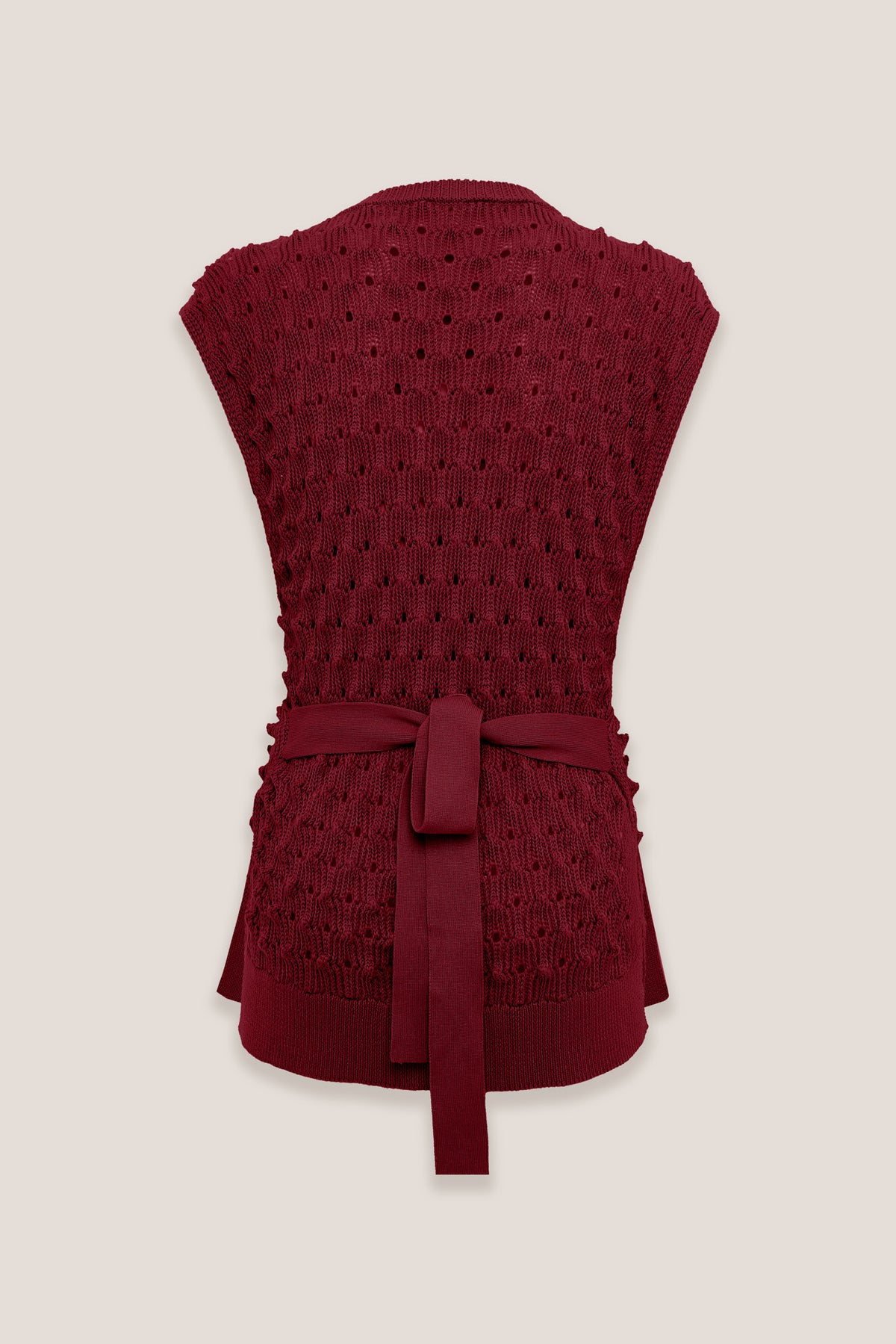 Amparo Fuoco openwork knit vest, back, on a plain background