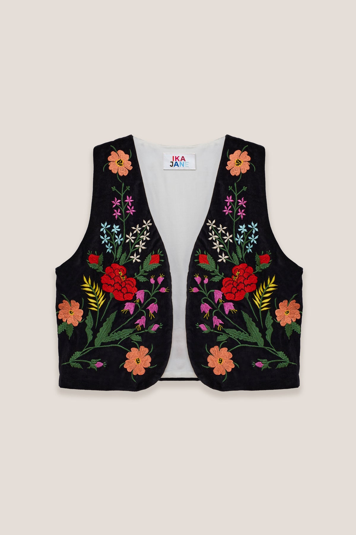 Gilet en velours brodé Carmen Ebano, devant, sur fond neutre