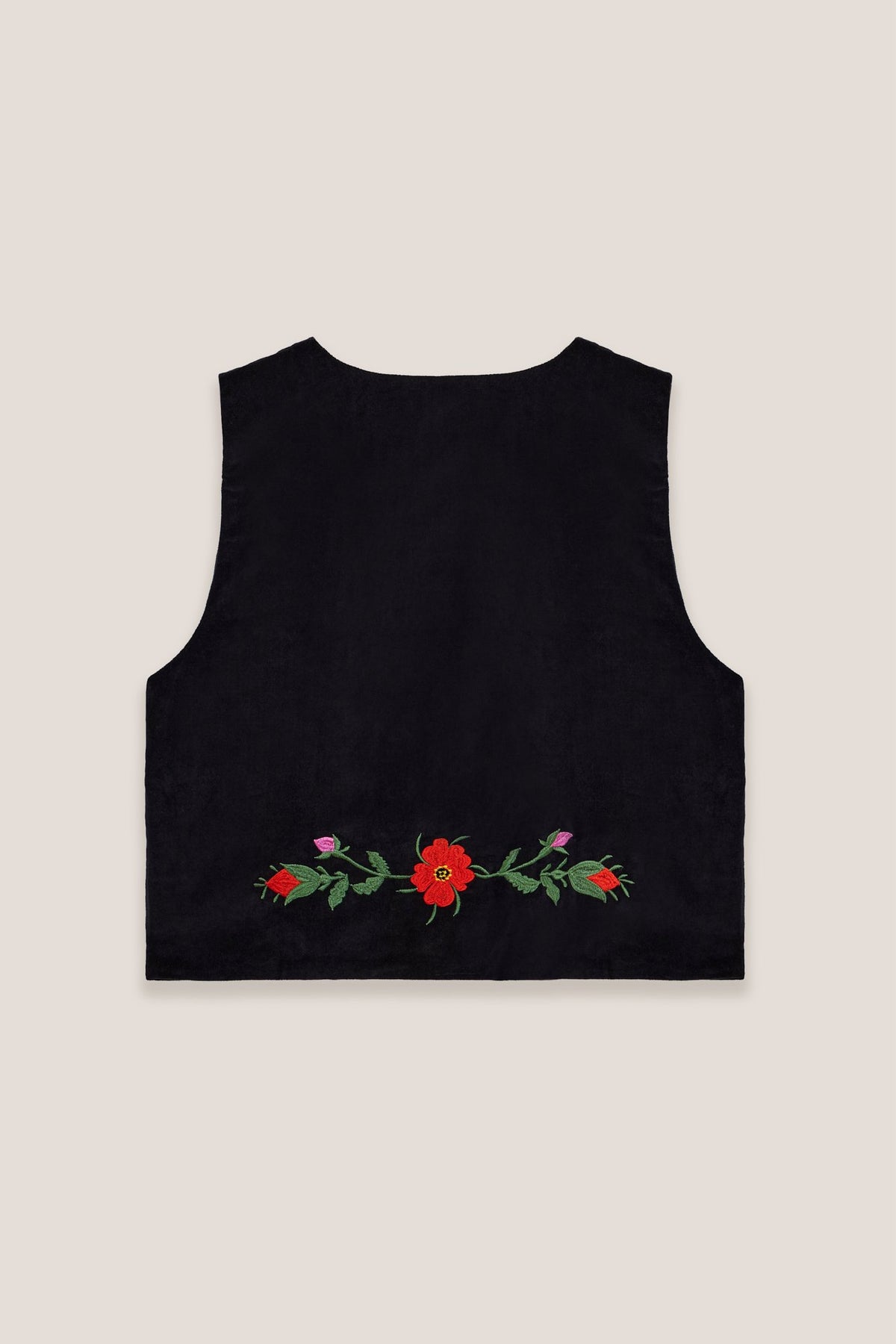 Gilet en velours brodé Carmen Ebano, dos, sur fond neutre