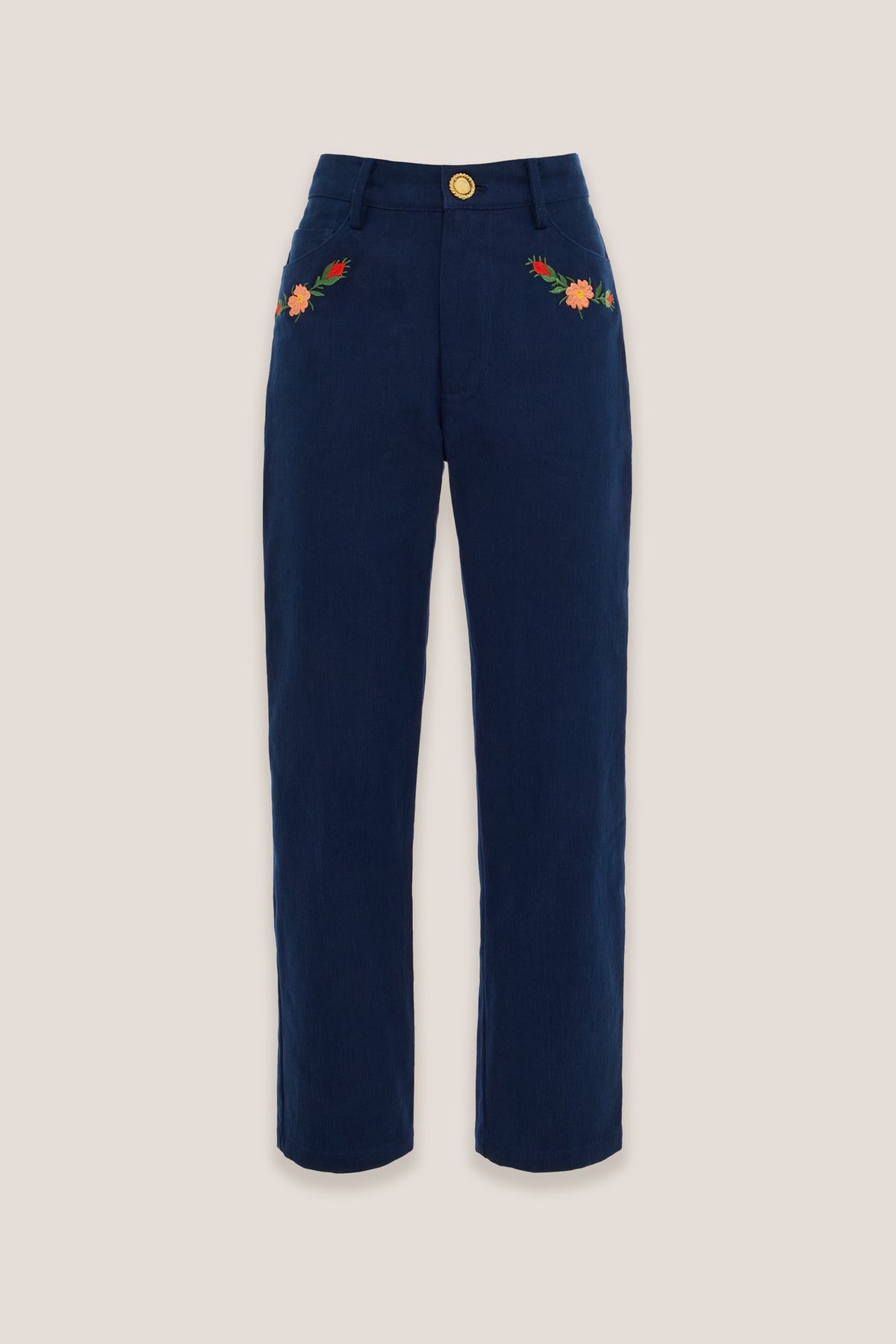 Jeans ricamato Vuelo Mirtillo, fronte, su fondo neutro