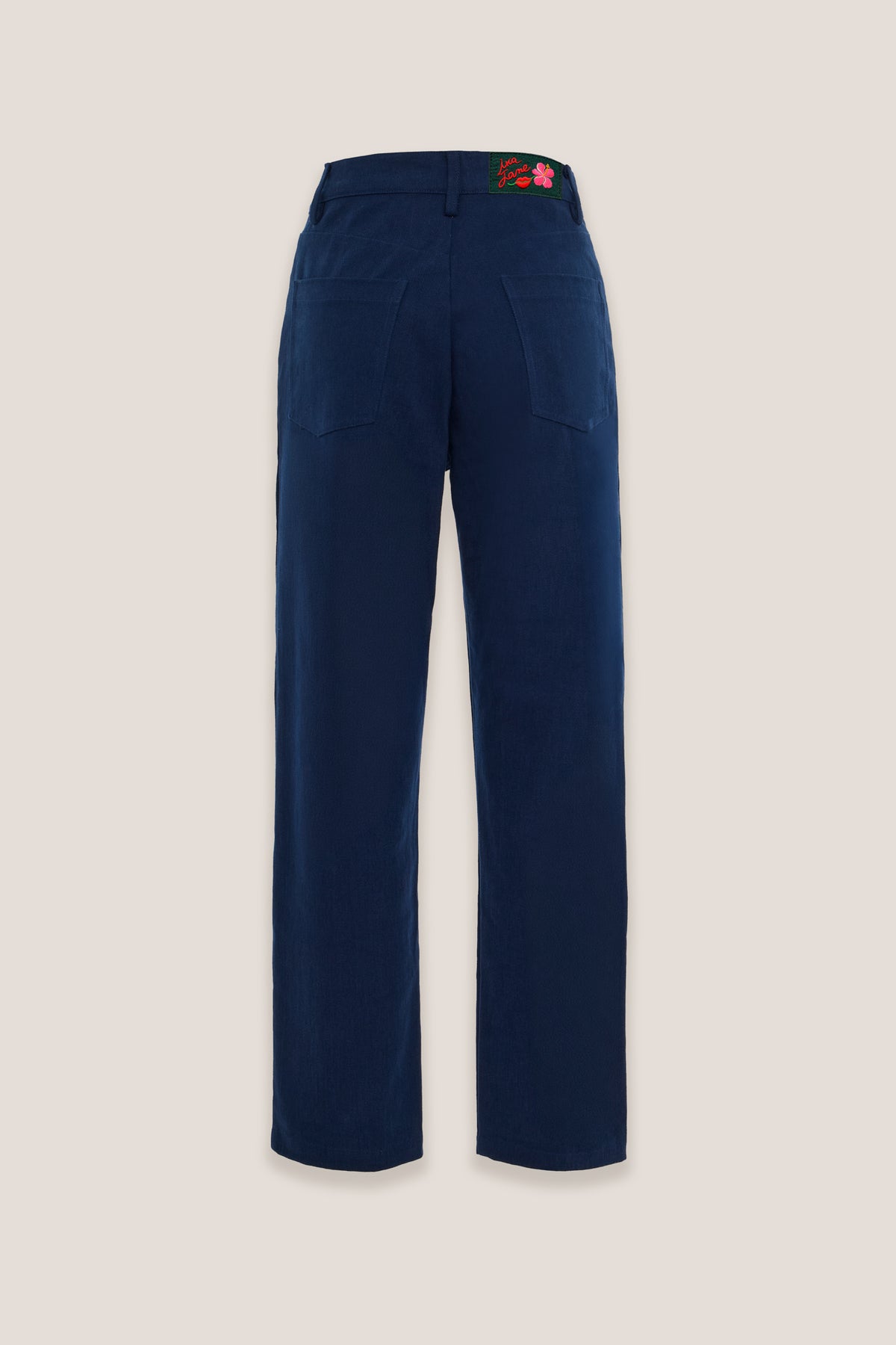 Jeans ricamato Vuelo Mirtillo, retro, su fondo neutro