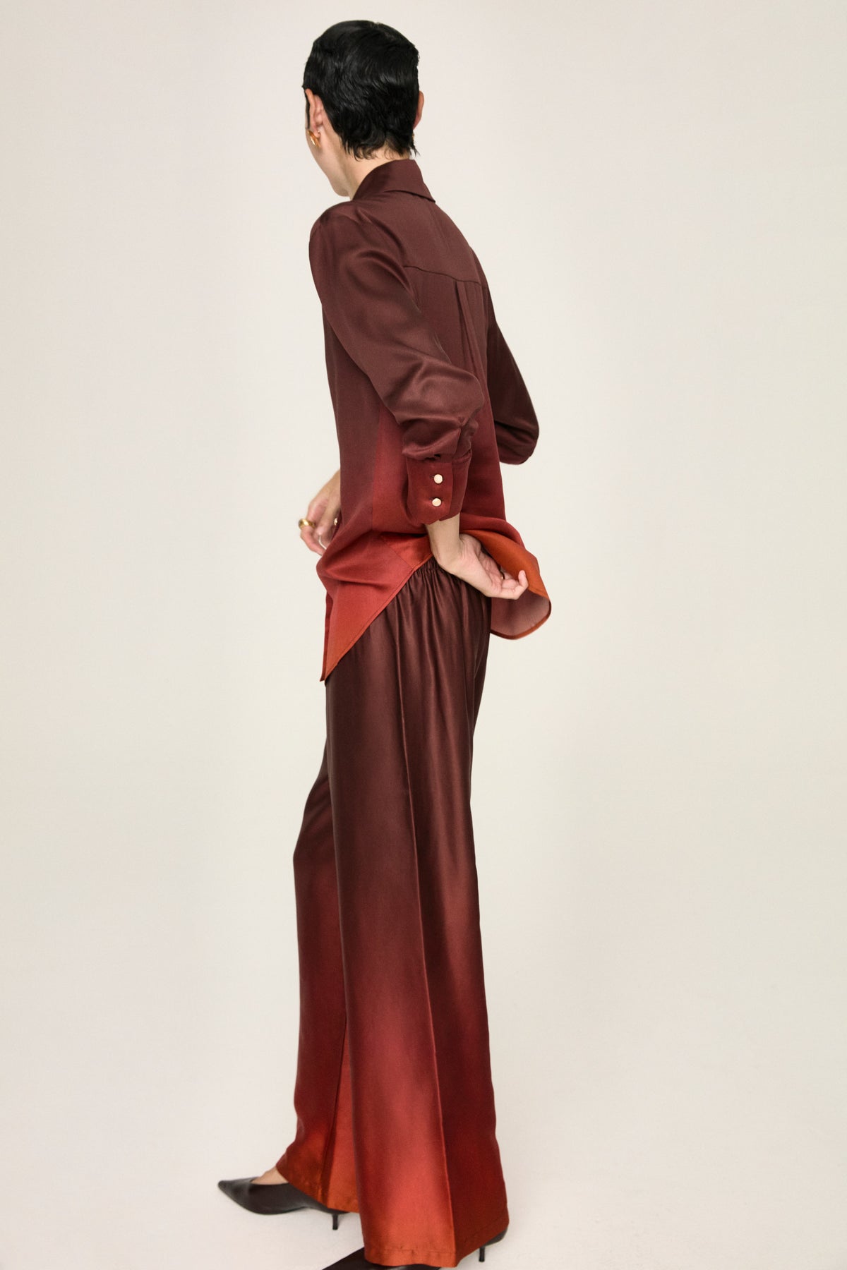 Leto Fuoco palazzo trousers, back view